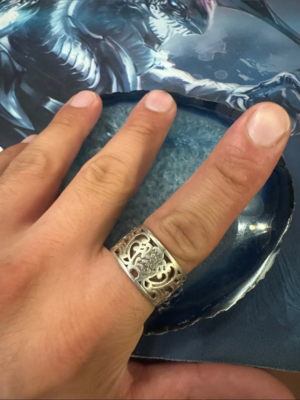 Sterling Silver Filigree Wide Band Ring in Antique Silver